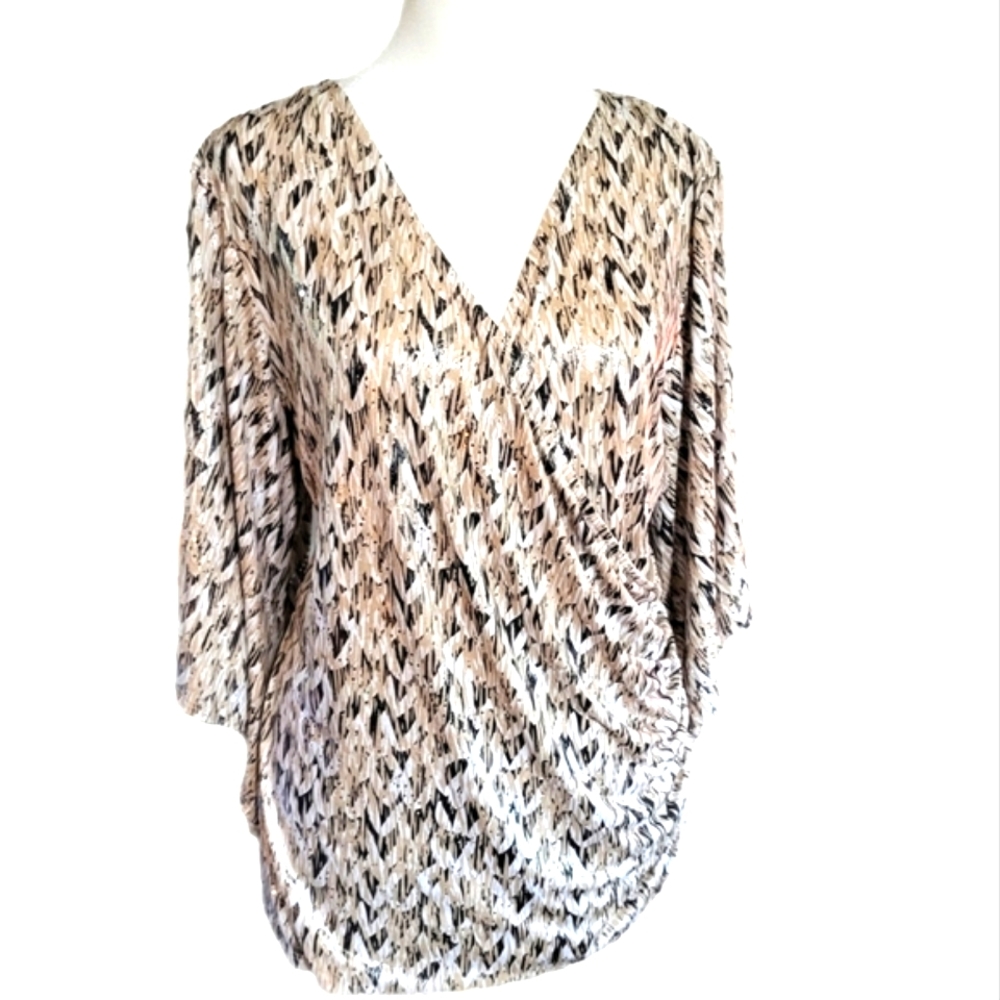 NWT MSK mock wrap, v-neck, sparkling blouse with sequin accents! Plus Sz 1x - Picture 5 of 13